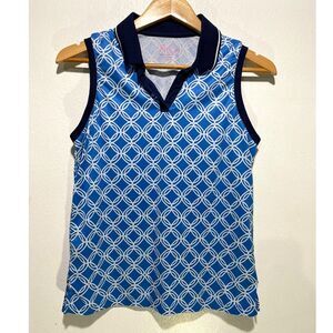 Lillie Green performance golf polo shirt geometric blue summer sports women S